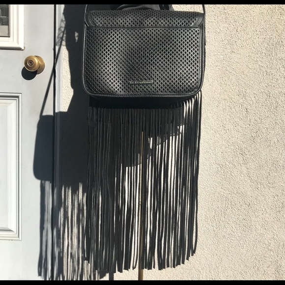 BCBGeneration Black Leather w/Suede Fringe Purse! - Picture 3 of 8
